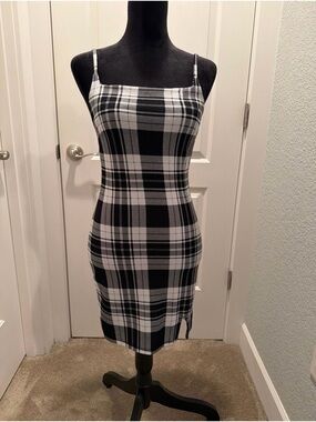 No Boundaries Black & White Plaid Spaghetti Strap Mini Dress